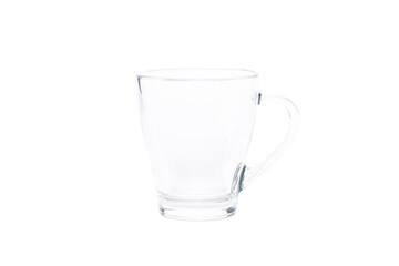 Empty transparent glass cup. On a white background.
