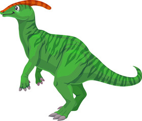 Cartoon Parasaurolophus dinosaur character. Paleontology extinct animal, prehistoric lizard childish mascot. Mesozoic era reptile or herbivorous dinosaur with head crest isolated vector cute personage