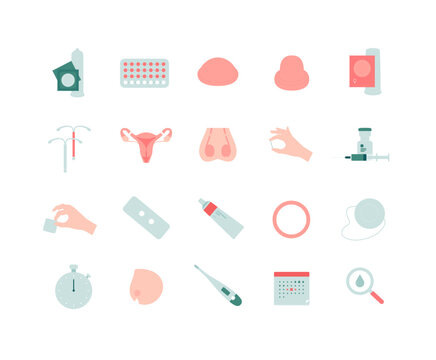 Contraception method infographic icons set. Vector flat healthcare color icon illustration. Inner organ and contraceptive symbol. Design for health care, sex education