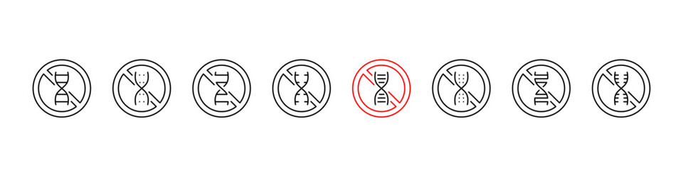 DNA with no sign icon set, no gmo, thin line icons, editable stroke - obrazy, fototapety, plakaty