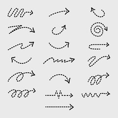 Vector illustration Set of hand drawn arrows in dashed line style. Sketch doodle style. Perfect for backgrounds, textures, or decorative elements in various media