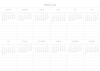 A year goal plan template with a simple and minimal style. Note, scheduler, diary, calendar planner document template illustration.