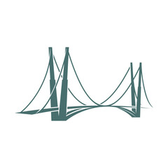 City suspension bridge graphic icon or symbol. Metropolis travel landmark emblem, city architecture or transportation connection vector concept. Urban architecture bridge structure sign or icon