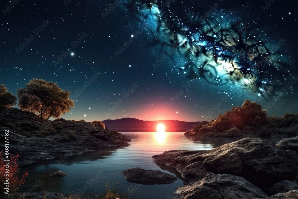 Poster shot of a beautiful planet and the universe, created with generative ai