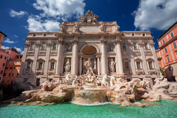 Fototapeta na wymiar Trevi Fountain, Rome, Italy. Cityscape image of Rome, Italy with iconic Trevi Fountain at sunny day.