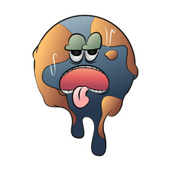 Global warming concept. Graphic illustration of a melting earth. Cartoon earth. Stop global warming. Vector illustration.