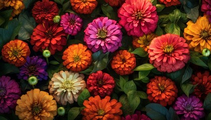 Zinnias colorful and vibrant flowers. Generative AI