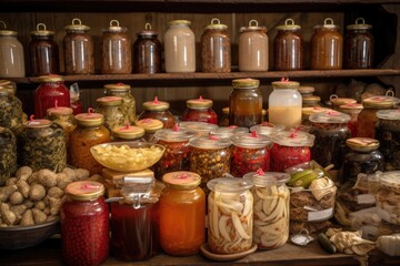 fermented foods market, with a variety of different fermented and pickled foods on offer, created with generative ai