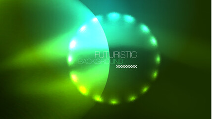 Neon glowing circles, magic energy space light concept, abstract background wallpaper design