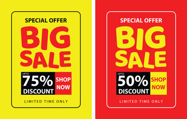 Special Offer Big Sale poster, Discount Banner, Shop Now social media, red & yellow, printable poster, vector, illustration design. 