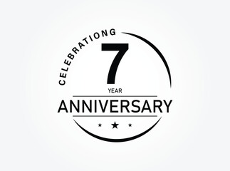 7 years anniversary pictogram vector icon, 7th year birthday logo label, black and white stamp isolated.
