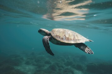sea turtle swimming in the ocean, with its flippers and tail visible, created with generative ai
