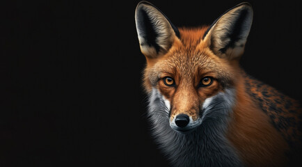 Portrait of a beautiful red fox on black background. Generative ai