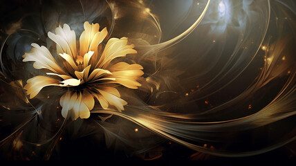 abstract floral wallpaper in gold and black. Generative AI