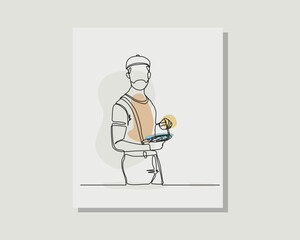 continuous single one line drawing vector design illustration of painter painting artist holding color palette and paint brush