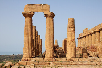 ruined ancient temple (temple of juno) in agrigento in sicily (italy) 