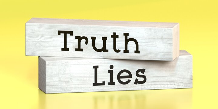 Truth, lies - words on wooden blocks - 3D illustration