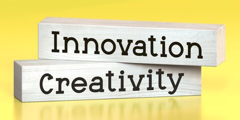 Innovation, creativity - words on wooden blocks - 3D illustration