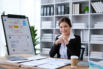 Asian business woman Business document check, account check, document search Legal documents, document preparation, reports, tax analysis, time, accounting, data sheets © Sucharat