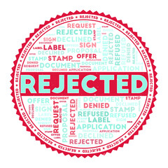 Rejected word image. Rejected concept with word clouds and round text. Nice colors and grunge texture. Vibrant vector illustration.