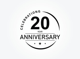 20 years anniversary pictogram vector icon, 20th year birthday logo label, black and white stamp isolated.