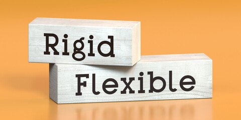Rigid, flexible - words on wooden blocks - 3D illustration