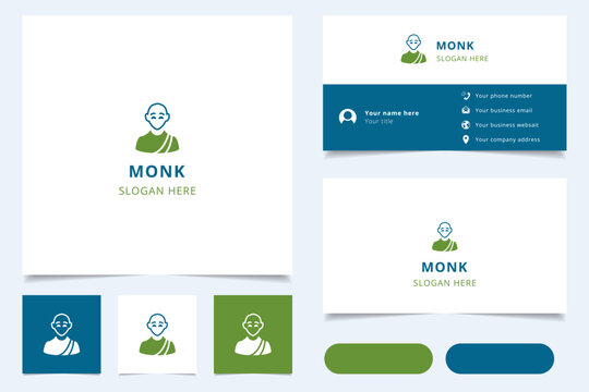 Monk logo design with editable slogan. Branding book and business card template.