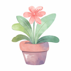 Watercolor House Plant in pot. Isolated on a white background