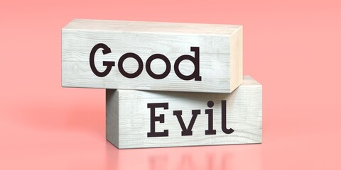 Good, evil - words on wooden blocks - 3D illustration