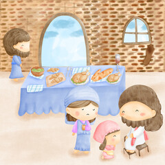 Martha and Mary bible cartoon clipart.Jesus story with deciples cartoon elements.cute for church and bible class.