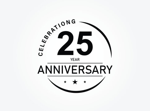 25 years anniversary pictogram vector icon, 25th year birthday logo label, black and white stamp isolated.