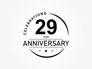 29 years anniversary pictogram vector icon, 29th year birthday logo label, black and white stamp isolated.