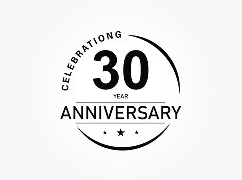 30 years anniversary pictogram vector icon, 30th year birthday logo label, black and white stamp isolated.