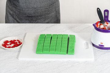 Green fudge with red hearts