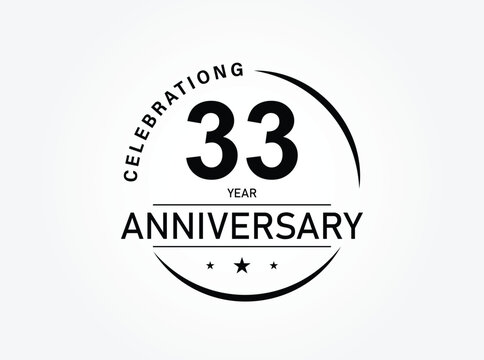 33 years anniversary pictogram vector icon, 33th year birthday logo label, black and white stamp isolated.