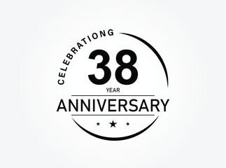 38 years anniversary pictogram vector icon, 38th year birthday logo label, black and white stamp isolated.