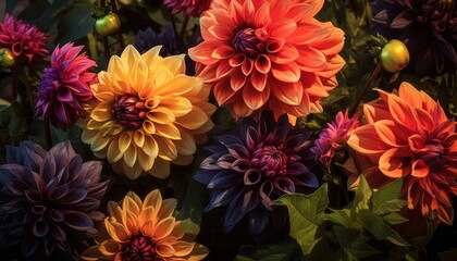Dahlia flowers colorful. Generative AI