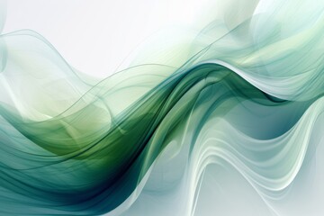 Abstract white background with flowing curves in shades of green, Generative ai