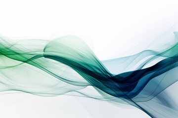 Abstract white background with flowing curves in shades of green and blue, Generative ai