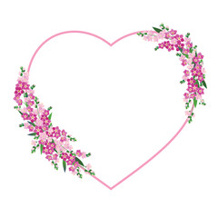 Heart-shaped frame with spring flowers. Pink forget-me-nots for Mother's Day and Valentine's Day. Vector illustration. Wedding template.