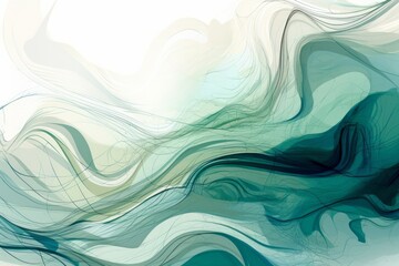 Abstract white background with flowing curves in shades of green, Generative ai