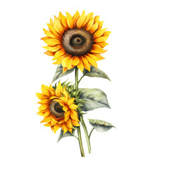 watercolor sunflower isolated on white background