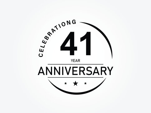 41 years anniversary pictogram vector icon, 41th year birthday logo label, black and white stamp isolated.