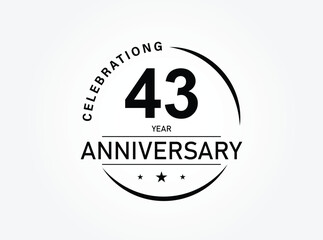 43 years anniversary pictogram vector icon, 43th year birthday logo label, black and white stamp isolated.