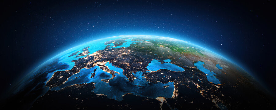 Fototapeta West and Central Europe at night