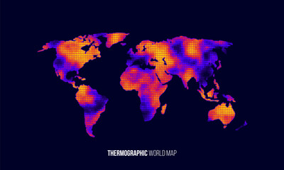 Heat map. Abstract infrared thermographic world map. Vector illustration.