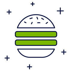 Filled outline Burger icon isolated on white background. Hamburger icon. Cheeseburger sandwich sign. Fast food menu. Vector