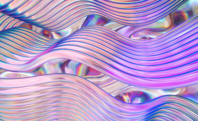 Abstract wave with chromatic aberrations and iridescence effect, 3d render - 608184556
