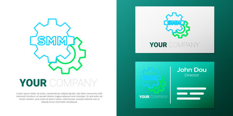 Line SMM icon isolated on white background. Social media marketing, analysis, advertising strategy development. Colorful outline concept. Vector