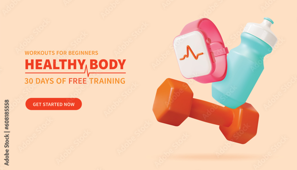 Canvas Prints 3d Workouts for Beginners Healthy Body Training Ads Banner Concept Poster Card Cartoon Style. Vector illustration